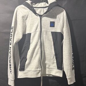 American Eagle Gray and Black full zip Hoodie Size M